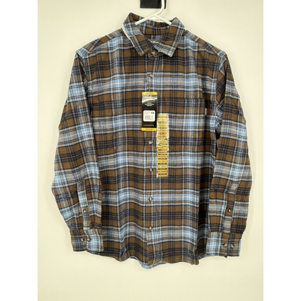 Eddie Bauer Men's Blue/Brown Long Sleeve Flannel NWT Medium